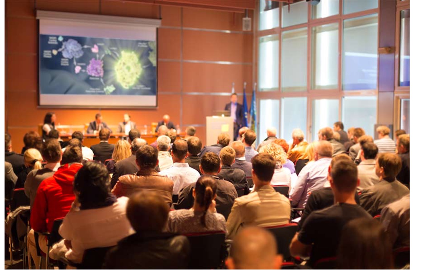 A scientific presentation in progress in a conference auditorium